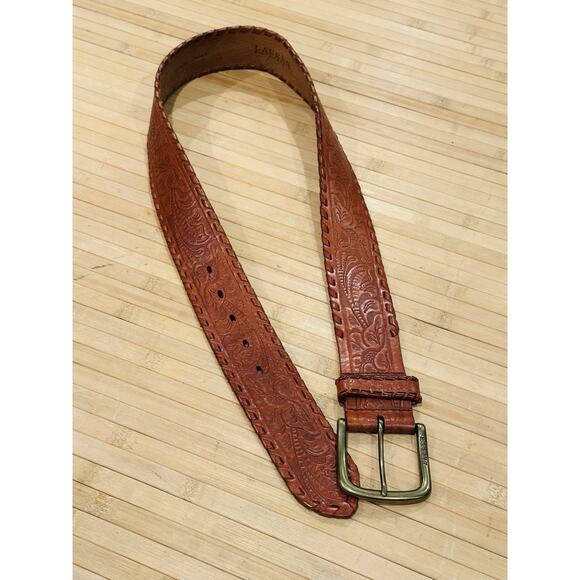 Ralph Lauren Tan Brown Floral Embossed Genuine Leather Belt Women’s Size M ? main image 4